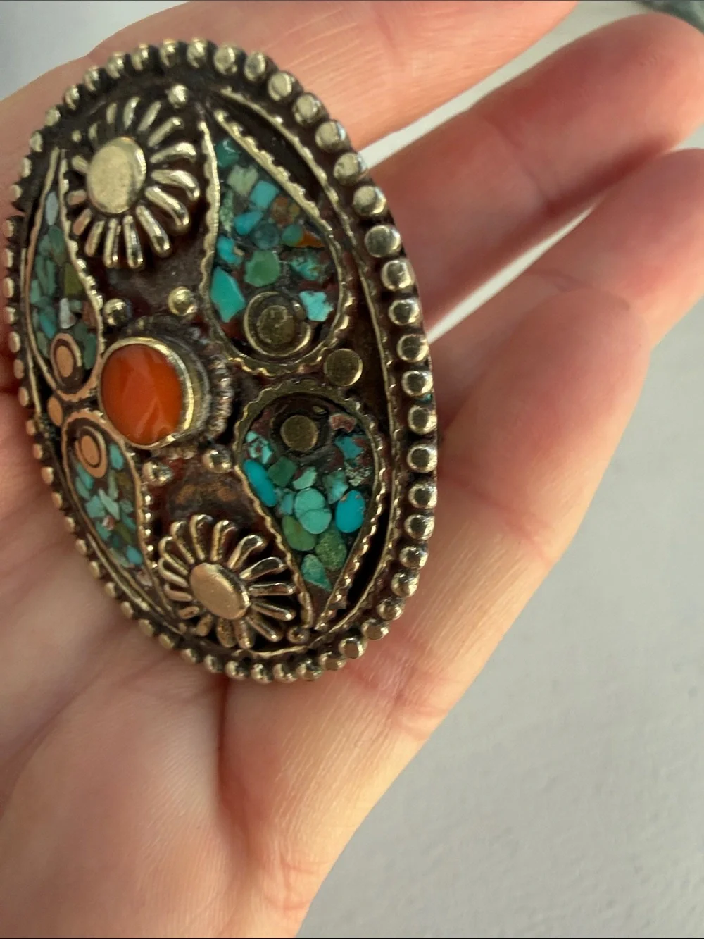 Boho Turquoise & Orange Statement Ring for Women